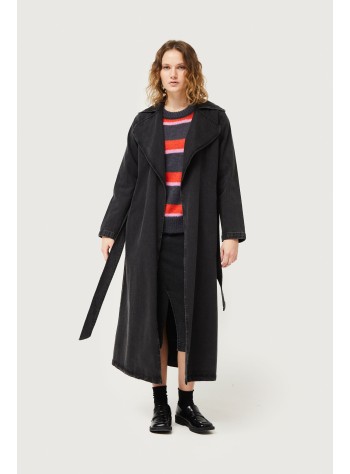 BLACK DENIM TRENCH COAT